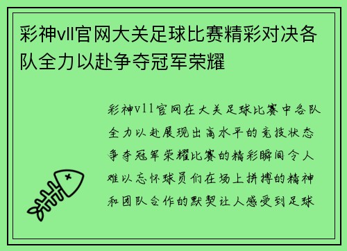 彩神vll官网大关足球比赛精彩对决各队全力以赴争夺冠军荣耀